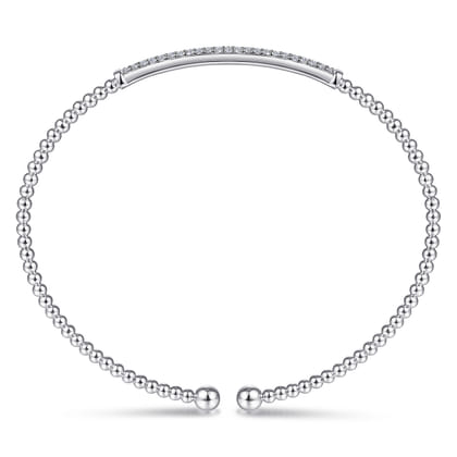 14K White Gold Bujukan Split Cuff Bracelet with Diamond Pave Bar