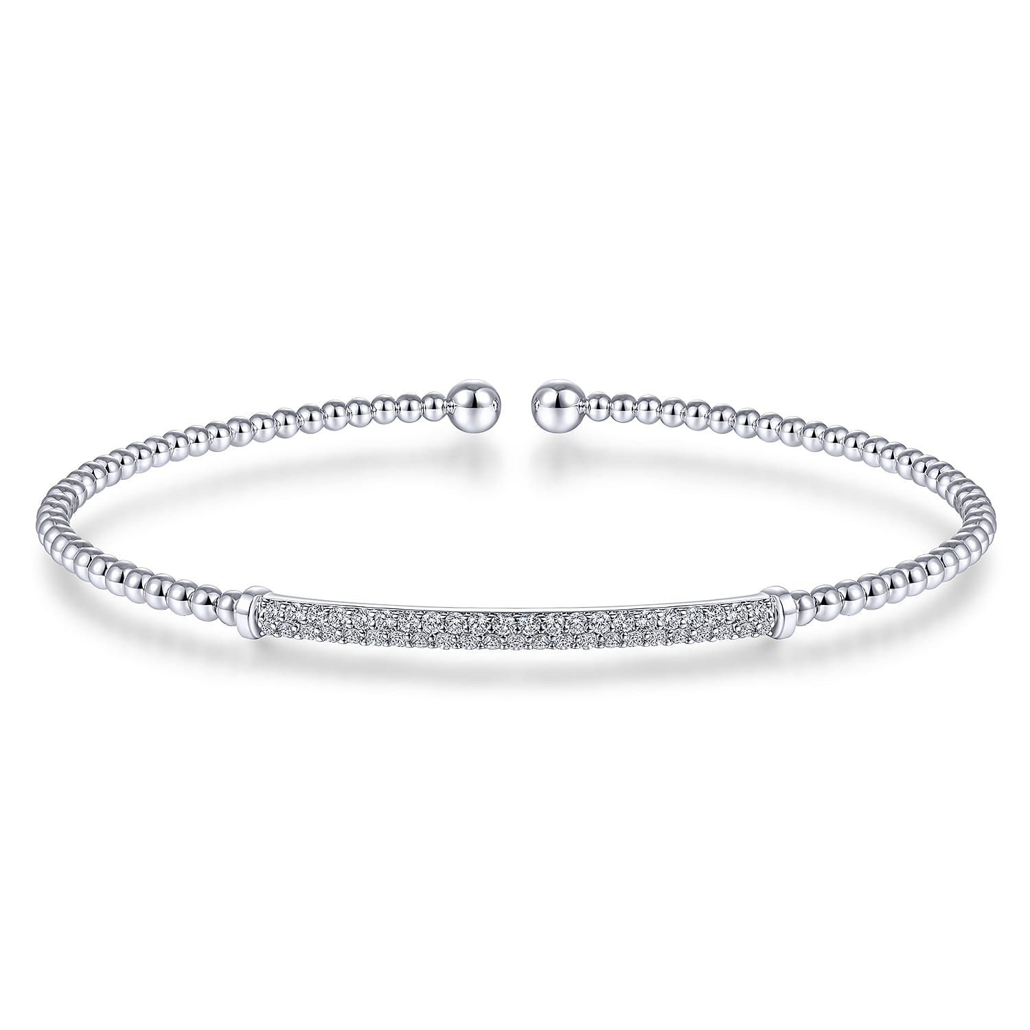 14K White Gold Bujukan Split Cuff Bracelet with Diamond Pave Bar - 0.3 ct - Shot 1