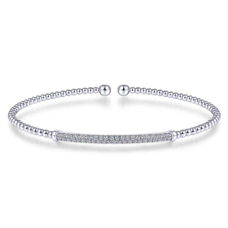 14K White Gold Bujukan Split Cuff Bracelet with Diamond Pave Bar - 0.3 ct - Shot 1
