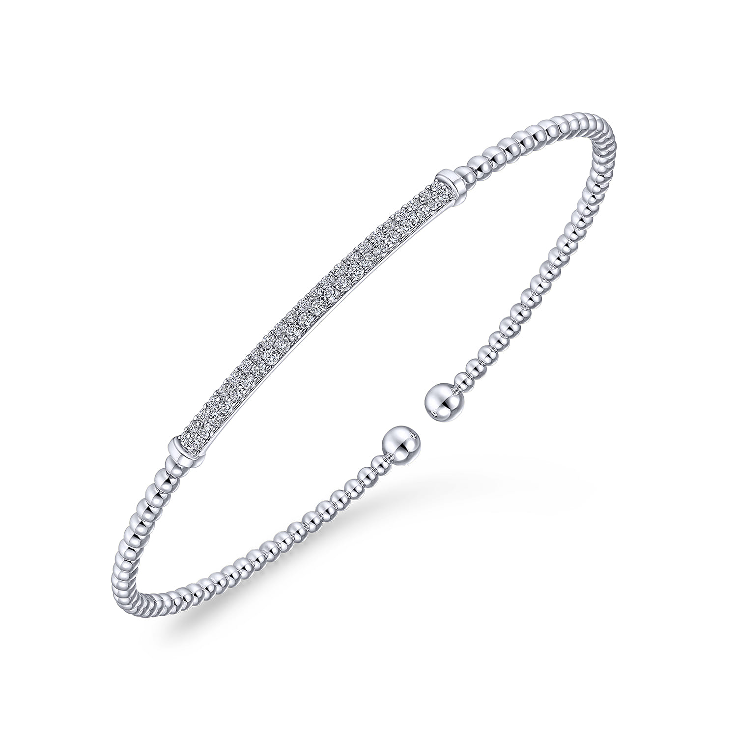 14K White Gold Bujukan Split Cuff Bracelet with Diamond Pave Bar - 0.3 ct - Shot 2