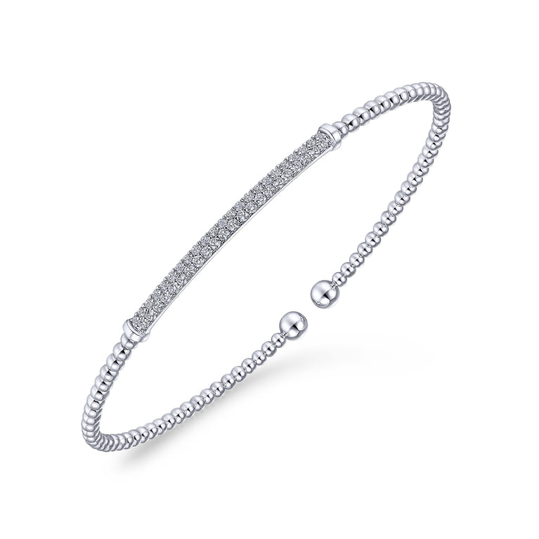 14K White Gold Bujukan Split Cuff Bracelet with Diamond Pave Bar - 0.3 ct - Shot 2