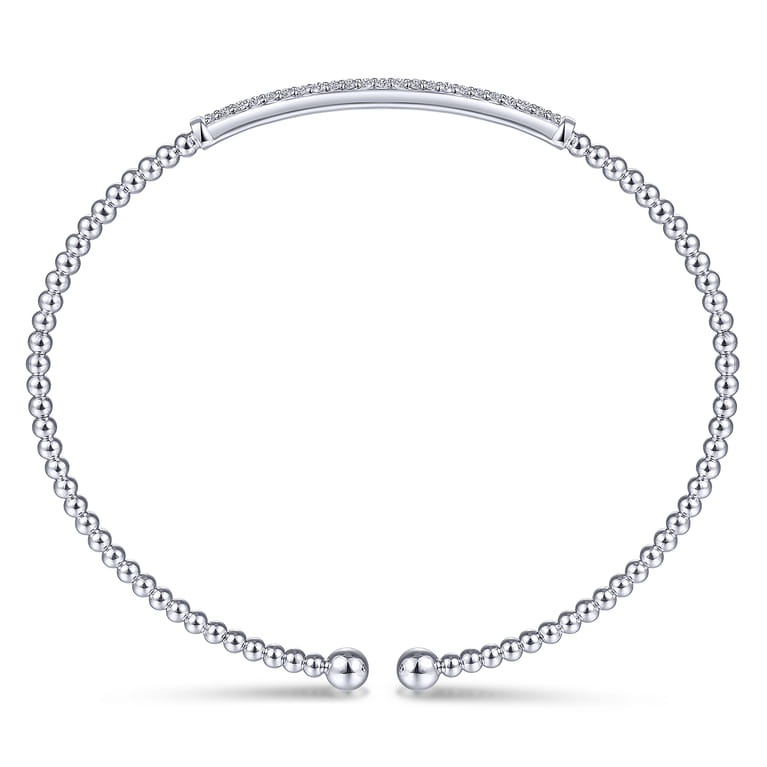 14K White Gold Bujukan Split Cuff Bracelet with Diamond Pave Bar - 0.3 ct - Shot 3