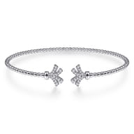 14K White Gold Bujukan Split Cuff Bracelet with Diamond Pave Fan Caps