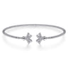 14K White Gold Bujukan Split Cuff Bracelet with Diamond Pave Fan Caps - 0.18 ct