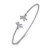 14K White Gold Bujukan Split Cuff Bracelet with Diamond Pave Fan Caps - 0.18 ct