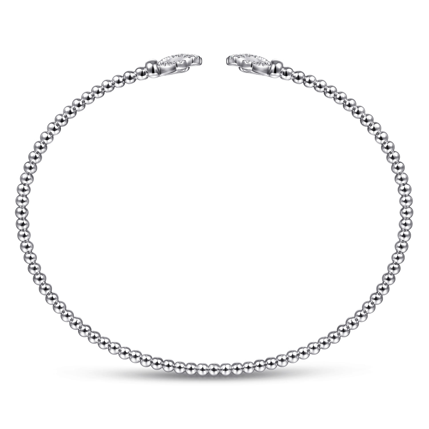 14K White Gold Bujukan Split Cuff Bracelet with Diamond Pave Fan Caps - 0.18 ct - Shot 3
