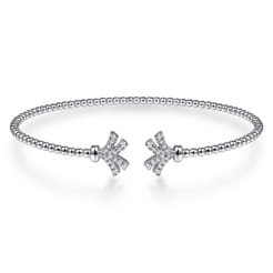 14K White Gold Bujukan Split Cuff Bracelet with Diamond Pave Fan Caps