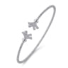 14K White Gold Bujukan Split Cuff Bracelet with Diamond Pave Fan Caps - 0.2 ct