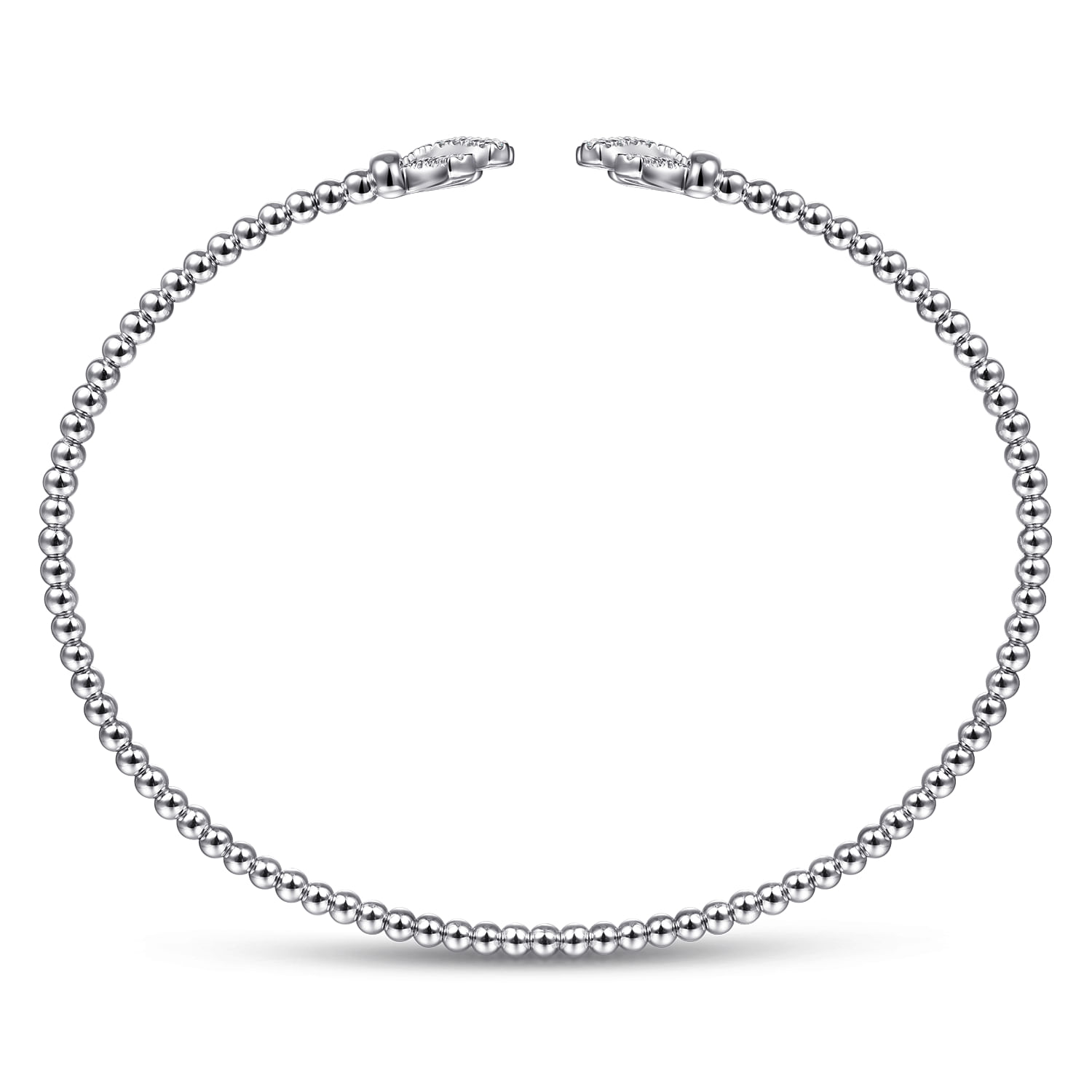14K White Gold Bujukan Split Cuff Bracelet with Diamond Pave Fan Caps - 0.2 ct - Shot 3