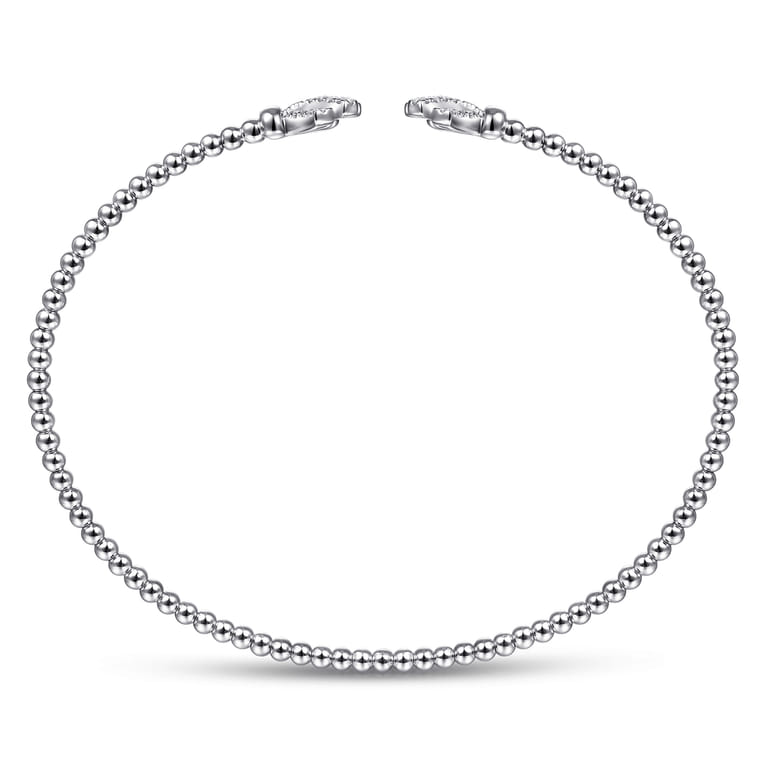 14K White Gold Bujukan Split Cuff Bracelet with Diamond Pave Fan Caps - 0.2 ct - Shot 3