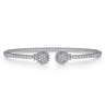 14K White Gold Bujukan Split Cuff Bracelet with Diamond Pave Flower Caps - 0.18 ct