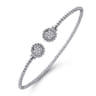 14K White Gold Bujukan Split Cuff Bracelet with Diamond Pave Flower Caps - 0.18 ct