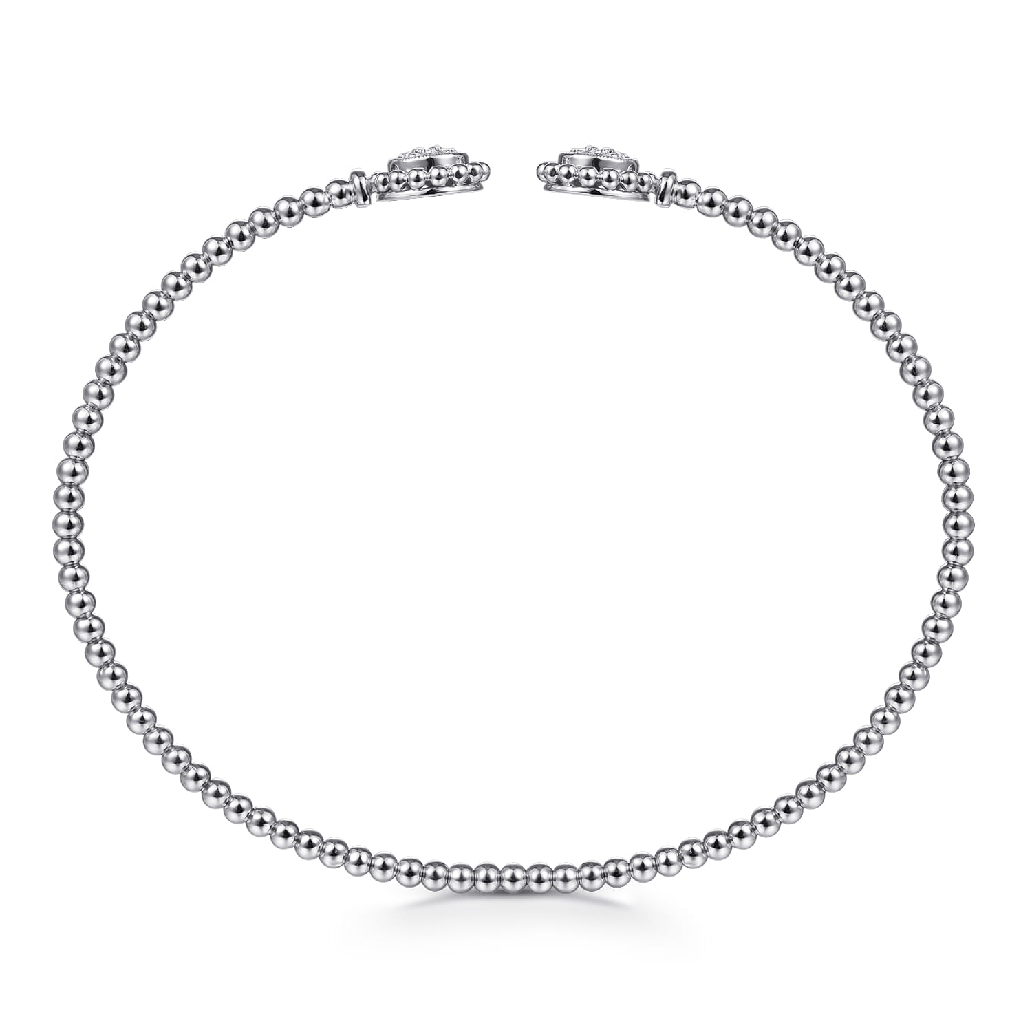 14K White Gold Bujukan Split Cuff Bracelet with Diamond Pave Flower Caps - 0.18 ct - Shot 3