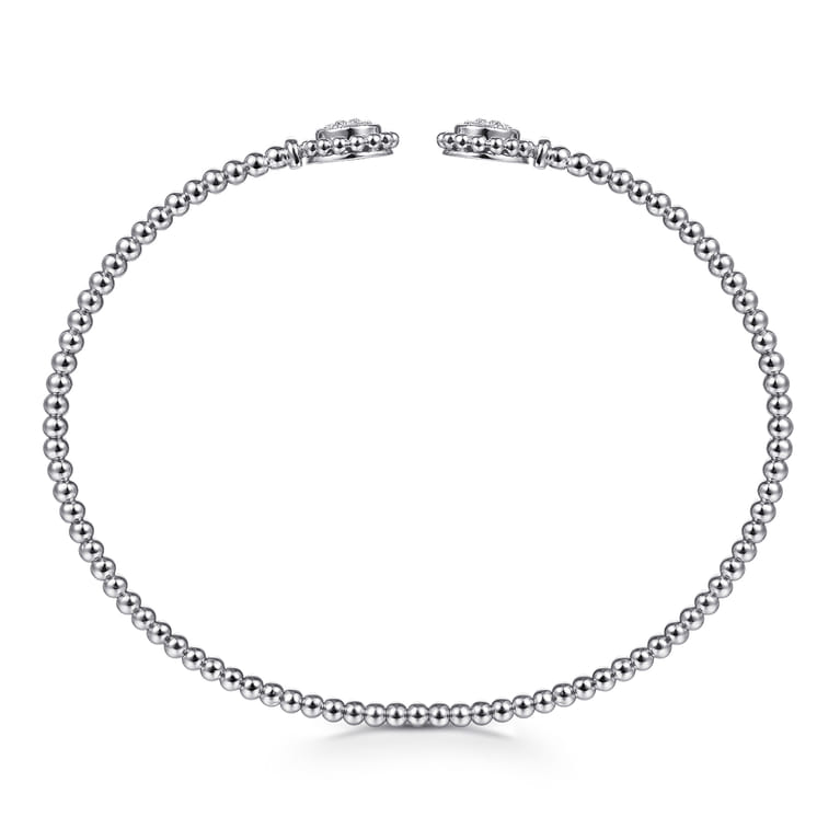 14K White Gold Bujukan Split Cuff Bracelet with Diamond Pave Flower Caps - 0.18 ct - Shot 3