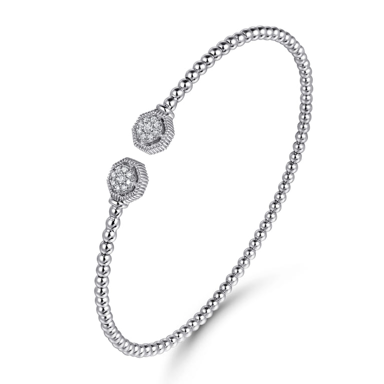 14K White Gold Bujukan Split Cuff Bracelet with Diamond Pave Hexagon Caps - 0.11 ct - Shot 2