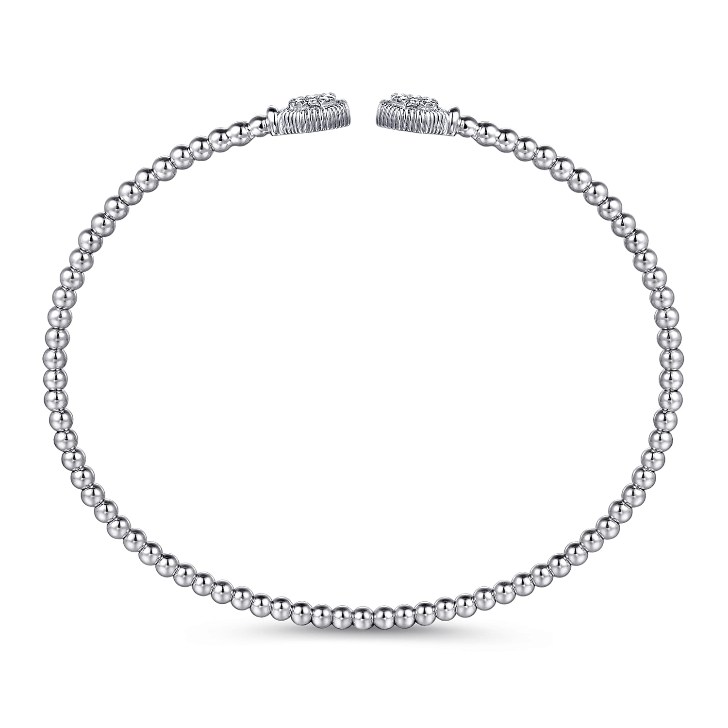 14K White Gold Bujukan Split Cuff Bracelet with Diamond Pave Hexagon Caps - 0.11 ct - Shot 3
