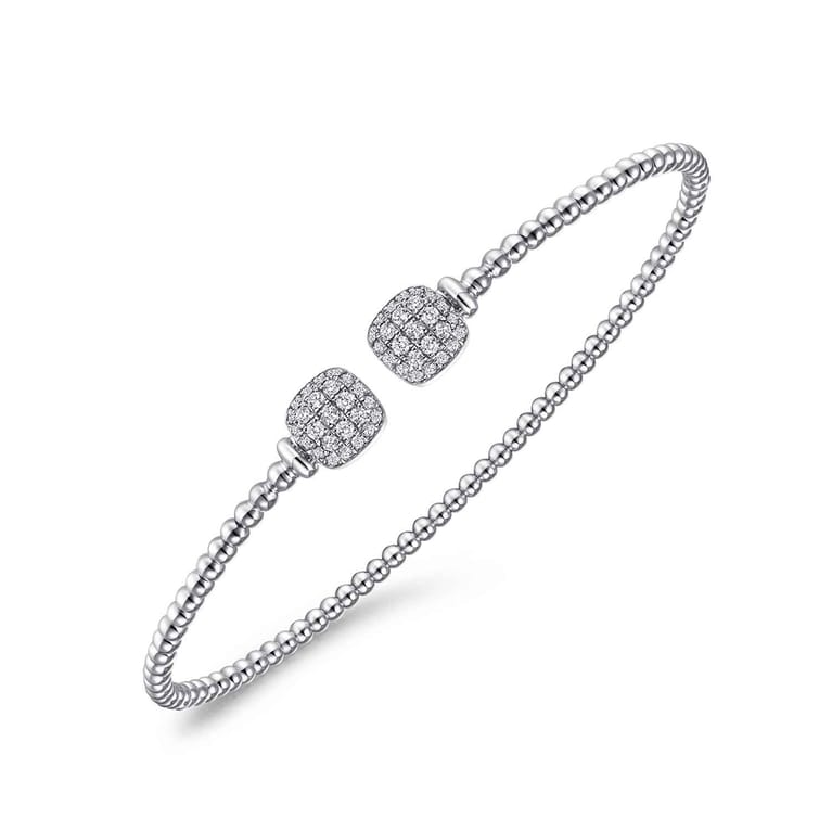 14K White Gold Bujukan Split Cuff Bracelet with Pav¿ª Diamond Squares - 0.25 ct - Shot 2