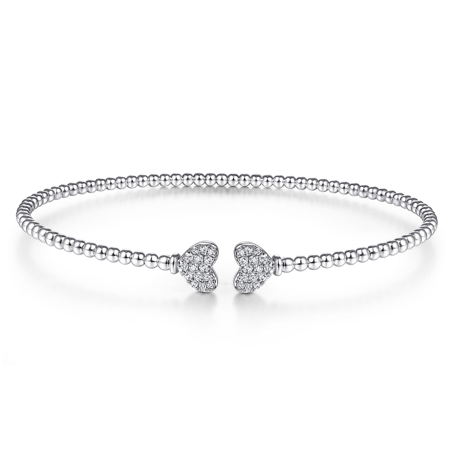 14K White Gold Bujukan Split Cuff Bracelet with Pave Diamond Hearts - 0.19 ct - Shot 1