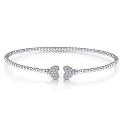 14K White Gold Bujukan Split Cuff Bracelet with Pave Diamond Hearts