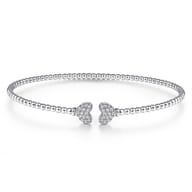 14K White Gold Bujukan Split Cuff Bracelet with Pave Diamond Hearts