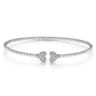 14K White Gold Bujukan Split Cuff Bracelet with Pave Diamond Hearts - 0.19 ct