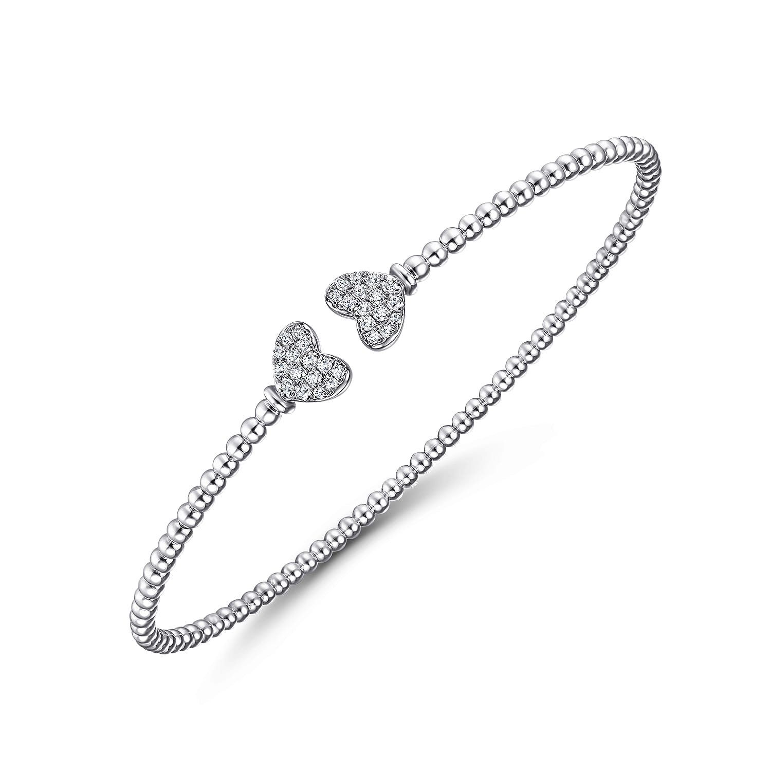 14K White Gold Bujukan Split Cuff Bracelet with Pave Diamond Hearts - 0.19 ct - Shot 2