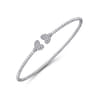 14K White Gold Bujukan Split Cuff Bracelet with Pave Diamond Hearts - 0.19 ct