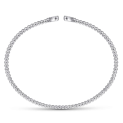 14K White Gold Bujukan Split Cuff Bracelet with Pave Diamond Hearts