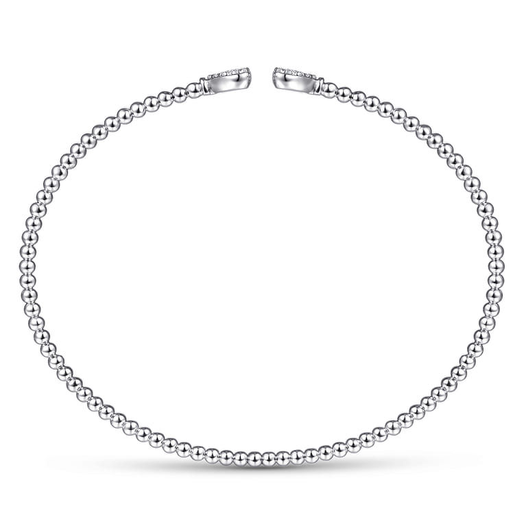 14K White Gold Bujukan Split Cuff Bracelet with Pave Diamond Hearts - 0.19 ct - Shot 3