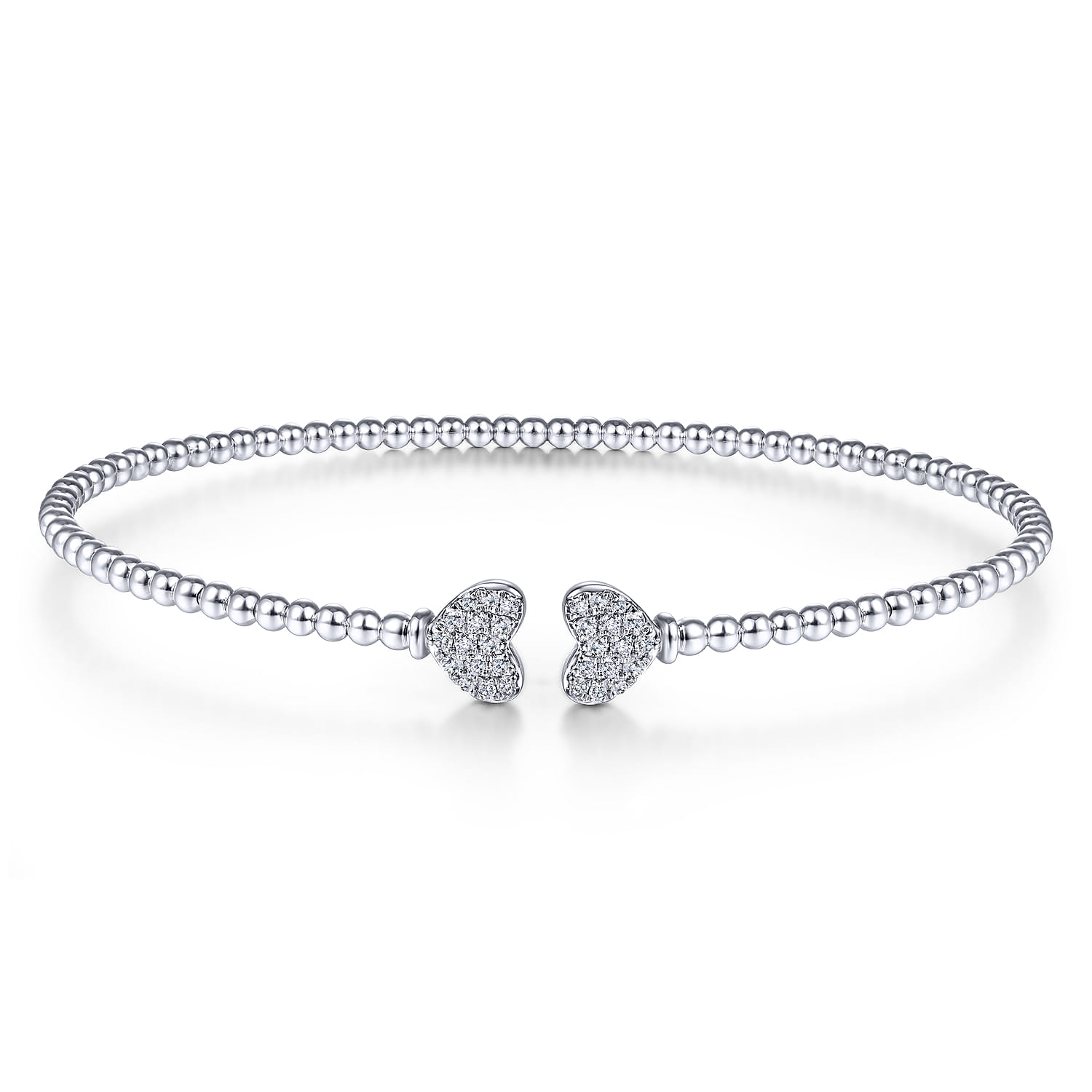 14K White Gold Bujukan Split Cuff Bracelet with Pave Diamond Hearts - 0.19 ct - Shot 1