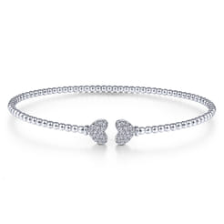 14K White Gold Bujukan Split Cuff Bracelet with Pave Diamond Hearts