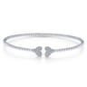 14K White Gold Bujukan Split Cuff Bracelet with Pave Diamond Hearts - 0.19 ct
