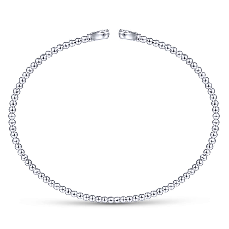 14K White Gold Bujukan Split Cuff Bracelet with Pave Diamond Hearts - 0.19 ct - Shot 3