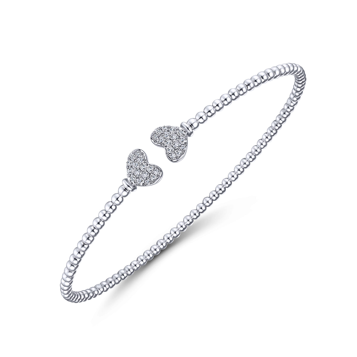 14K White Gold Bujukan Split Cuff Bracelet with Pave Diamond Hearts - 0.19 ct - Shot 2