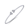 14K White Gold Bujukan Split Cuff Bracelet with Pave Diamond Hearts - 0.19 ct