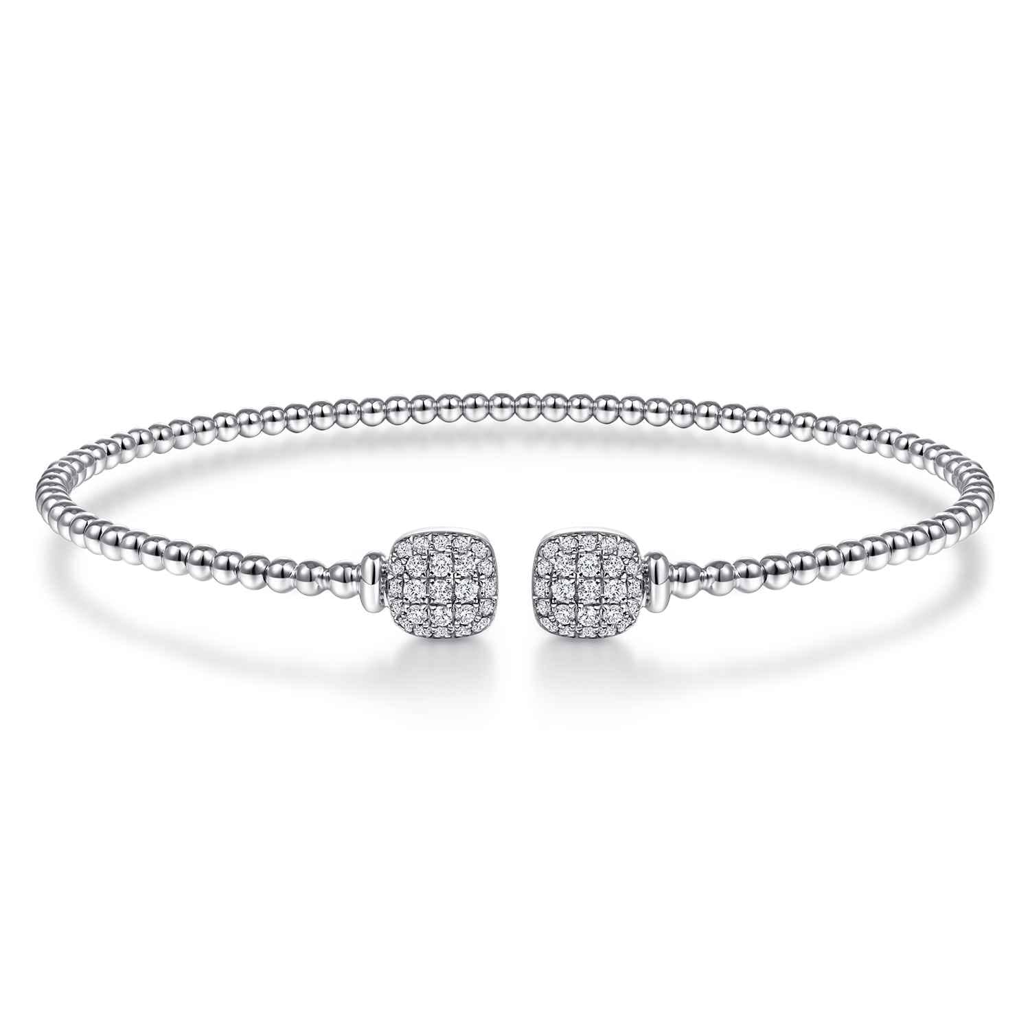 14K White Gold Bujukan Split Cuff Bracelet with Pave Diamond Squares - 0.25 ct - Shot 1