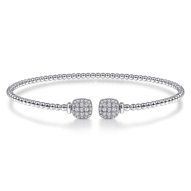 14K White Gold Bujukan Split Cuff Bracelet with Pave Diamond Squares - 0.25 ct - Shot 1