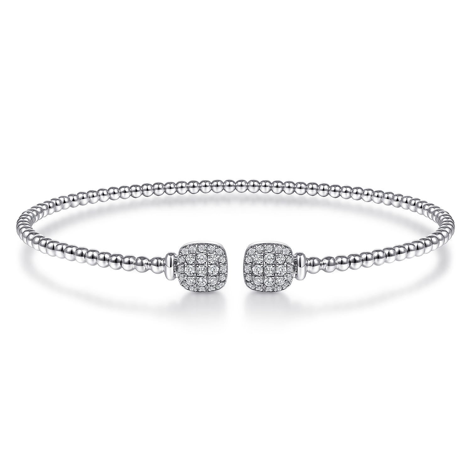 14K White Gold Bujukan Split Cuff Bracelet with Pave Diamond Squares - 0.3 ct - Shot 1