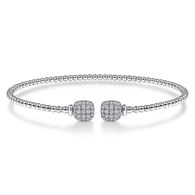 14K White Gold Bujukan Split Cuff Bracelet with Pave Diamond Squares - 0.3 ct - Shot 1