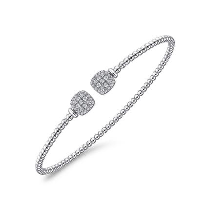 14K White Gold Bujukan Split Cuff Bracelet with Pave Diamond Squares