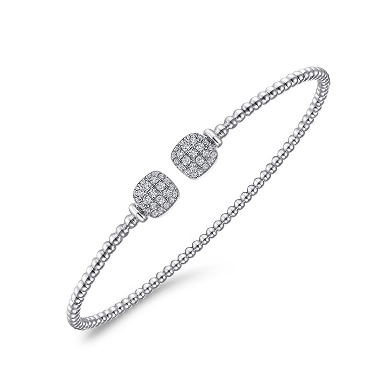 14K White Gold Bujukan Split Cuff Bracelet with Pave Diamond Squares - 0.3 ct - Shot 2