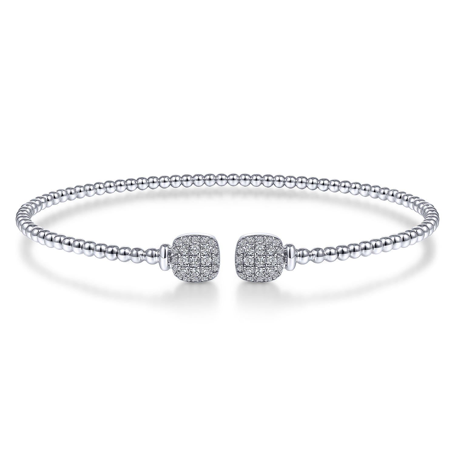 14K White Gold Bujukan Split Cuff Bracelet with Pave Diamond Squares - 0.3 ct - Shot 1