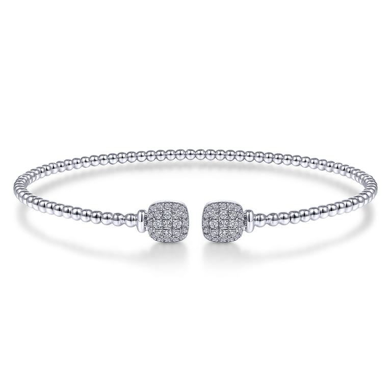14K White Gold Bujukan Split Cuff Bracelet with Pave Diamond Squares - 0.3 ct - Shot 1