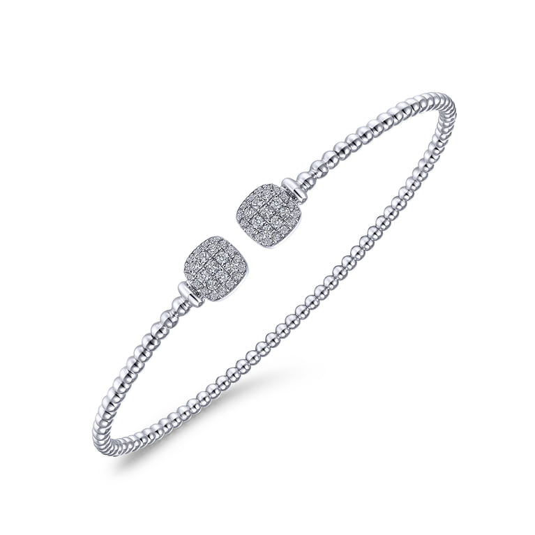 14K White Gold Bujukan Split Cuff Bracelet with Pave Diamond Squares - 0.3 ct - Shot 2