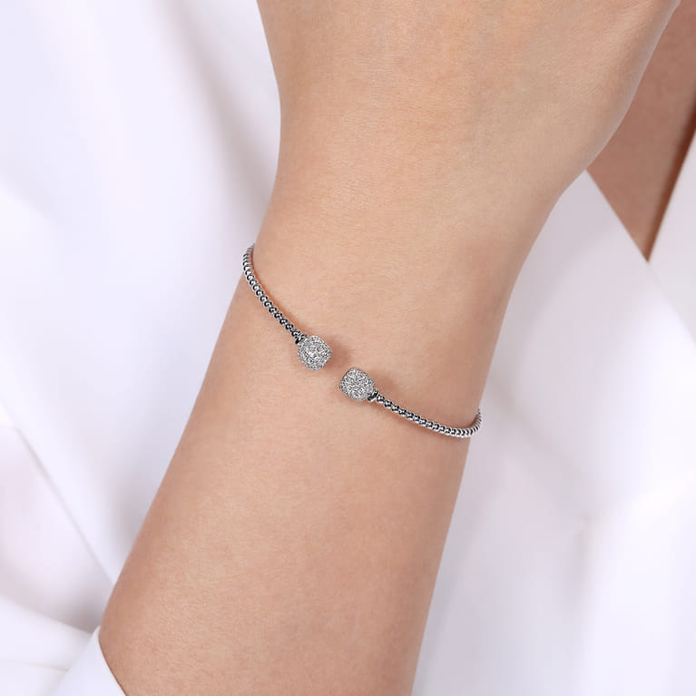 14K White Gold Bujukan Split Cuff Bracelet with Pave Diamond Squares - 0.3 ct - Shot 4