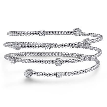 14K White Gold Bujukan Wrap Diamond Bangle