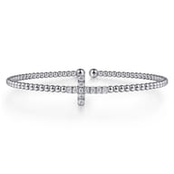14K White Gold Bujukan and Diamond Cross Split Bangle Bracelet
