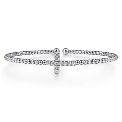 14K White Gold Bujukan and Diamond Cross Split Bangle Bracelet