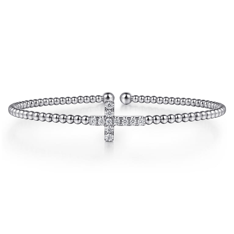 14K White Gold Bujukan and Diamond Cross Split Bangle Bracelet - 0.3 ct - Shot 1