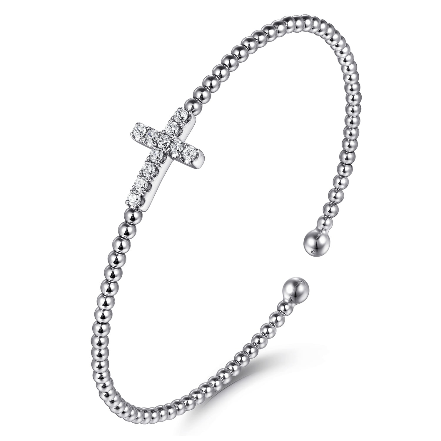 14K White Gold Bujukan and Diamond Cross Split Bangle Bracelet - 0.3 ct - Shot 2